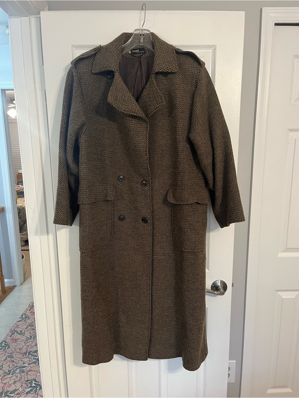Vintage Harve Benard Brown Herringbone Double-Breasted Trench Coat
